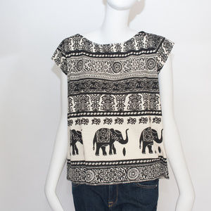 Calypso St. Barth Elephant Print Top Blouse Small